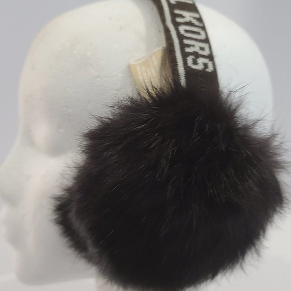 ✅ NEW Michael Kors Logo & Faux Fur Earmuffs in Brown / White logo Lettering - Picture 5 of 6